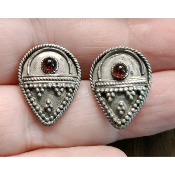 VTG Red Garnet 925 Sterling Silver Stud Teardrop .5" Earrings 4g - Picture 1 of 5